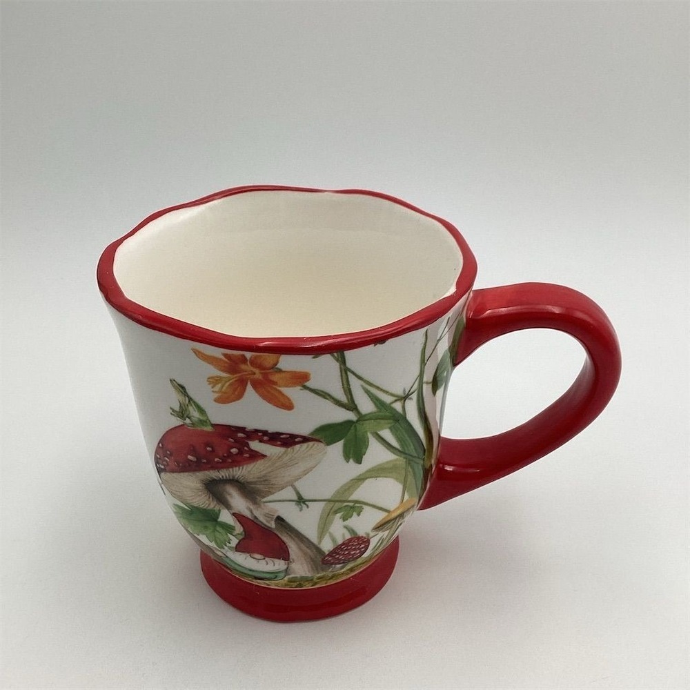 Cracker Barrel Mushroom & Floral Stoneware‎ Mug 11 oz Multicolor